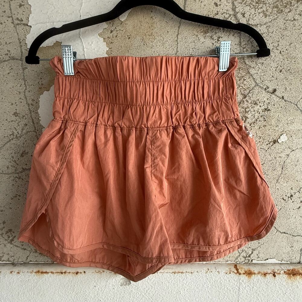 Free People Movement Smocked Waist Shorts Burnt Coral Ruched Pull-On Size S